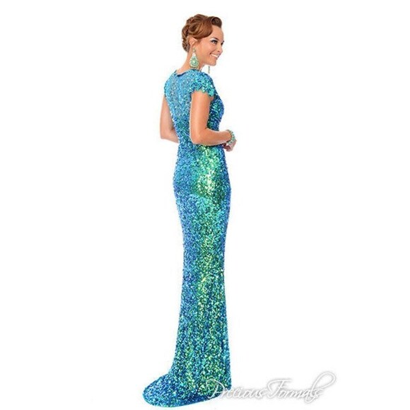 Precious Formals Color Changing Sequin Prom Dress P9057 Crystal Blue Green - Picture 2 of 6